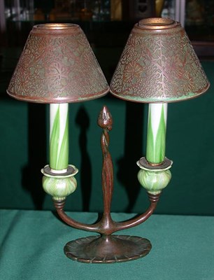 Lot 1298 - Tiffany Studios Glass and Bronze Two-Light...