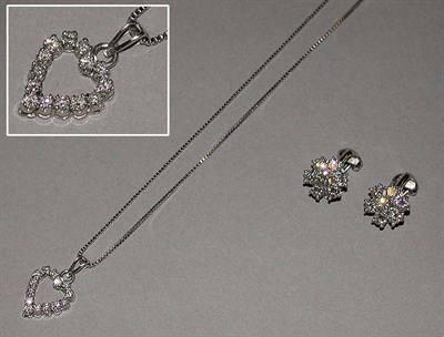 Lot 438 - Pair of Diamond Earclips and Diamond Pendant