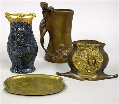 Lot 1155 - Group of Three Art Nouveau Bronze Vases Each...