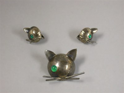 Lot 90 - Cat Pin and Pair of Earclips