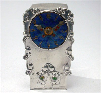 Lot 1111 - Tudric Enameled Pewter Shelf Clock Designed by...