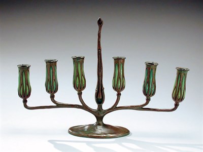 Lot 927 - Tiffany Studios Glass and Bronze Six-Light...
