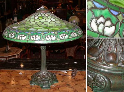 Lot 1135 - American Leaded Glass and Bronze Lamp The...