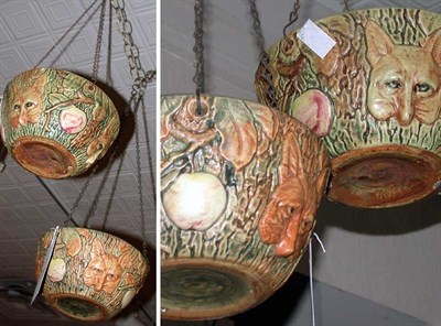 Lot 1019 - Two Weller Pottery Hanging Baskets Each molded...