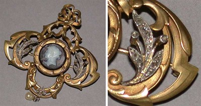 Lot 375 - Stone Cameo and Diamond Pin/Pendant