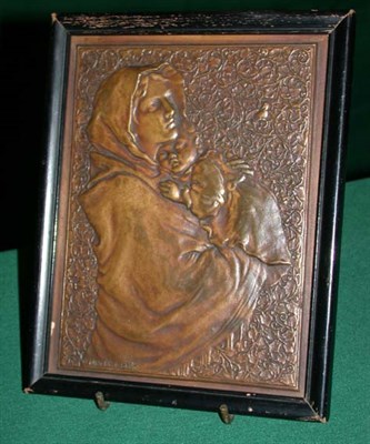 Lot 1154 - Continental Bronze Plaque In a painted wood...