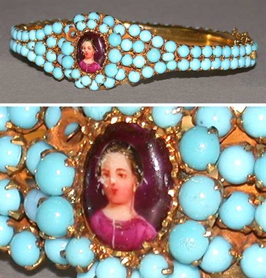 Lot 143 - Gold Portrait Miniature Bangle Bracelet