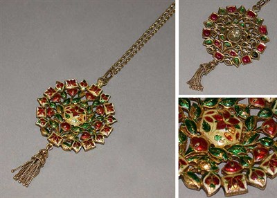 Lot 573 - Indian Rose Diamond and Enamel Pendant and Chain
