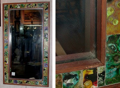 Lot 1130 - Iridescent Tile and Oak Framed Mirror Height...