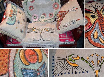 Lot 1127 - Group of Art Nouveau Embroidered Linens...