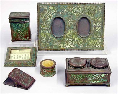 Lot 920 - Tiffany Studios Glass and Bronze Desk Set In...