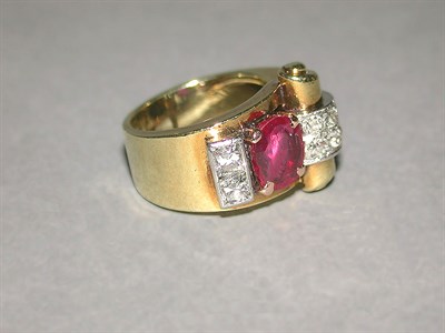 Lot 594 - Retro Ruby and Diamond Ring