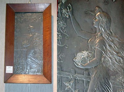 Lot 1141 - Art Nouveau Relief Molded Metal Plaque...