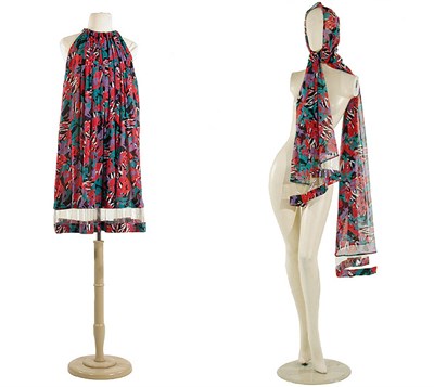 Lot 2046 - Pauline Trigere Halter Trapeze Dress and Stole...