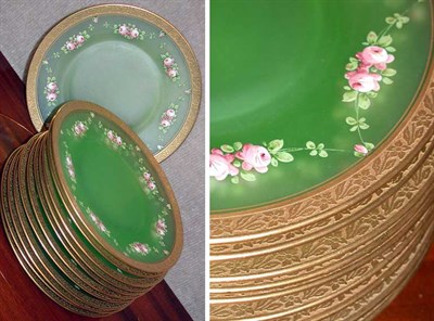 Lot 513 - Set of Twelve Gilt and Enamel Decorated Green...
