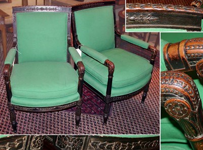 Lot 2556 - Pair of Empire Style Carved Walnut Fauteuils