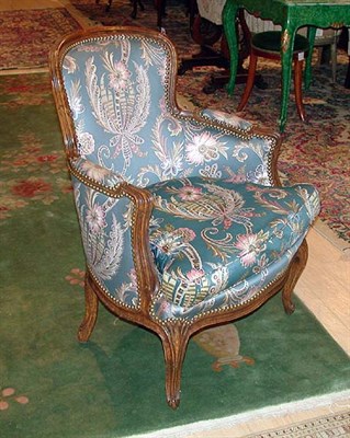 Lot 168 - Pair of Louis XV Style Oak Upholstered Bergeres