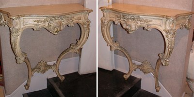 Lot 139 - Pair of Louis XV Style Cream Painted Consoles