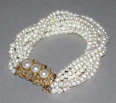Lot 278 - Cultured Pearl and Diamond Bracelet