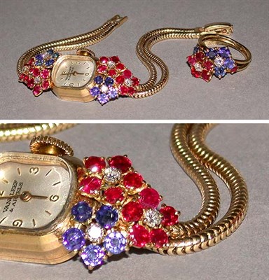 Lot 563 - Lady's Ruby, Sapphire and Diamond Wristwatch and Ring
