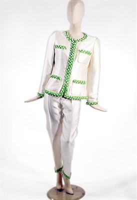 Lot 2186 - Chanel Daisy Trim Creme Silk Shantung Pantsuit...