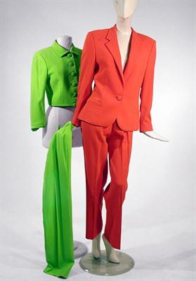 Lot 2181 - Two Versace Day Glow Colored Twill Pantsuits...