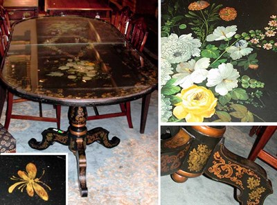 Lot 196 - Victorian Black Lacquered Floral Decorated...