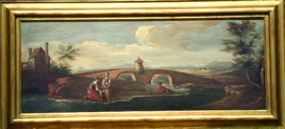 Lot 41 - Follower of Giuseppe Zais PEASANTS BY A BRIDGE...