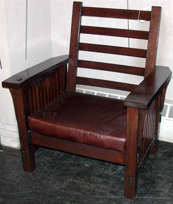 Lot 593 - Arts and Crafts Style Upholstered Oak Armchair