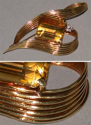Lot 253 - Citrine and Diamond Pin