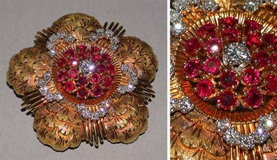 Lot 498 - Diamond and Ruby Brooch