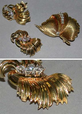 Lot 360 - Gold and Diamond Pin and Pair of Earclips