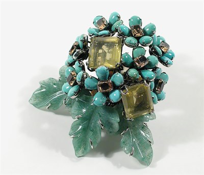Lot 2365 - Iradj Moini Floral Cluster Pin With turquoise...