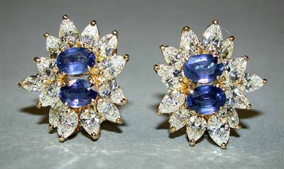 Lot 526 - Pair of Diamond and Sapphire Earclips