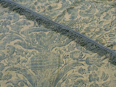 Lot 2436 - Pair of Blue Fortuny Dust Ruffles and Coverlet...