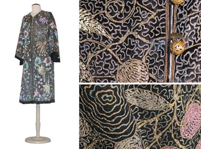Lot 3415 - Rare Black Silk Satin Orientalist Coat French,...