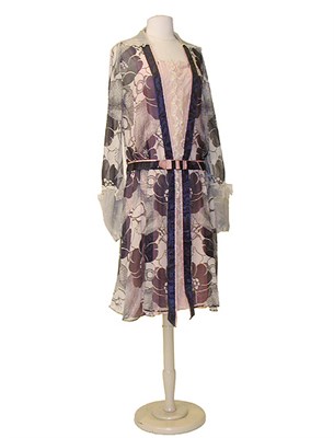 Lot 2017 - Navy and Ecru Floral Print Tea Dress...