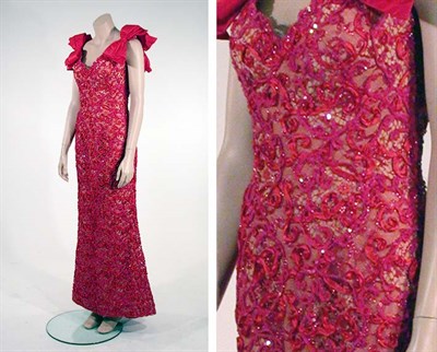 Lot 2166 - Bob Mackie Red Ribbon Lace Evening Gown...