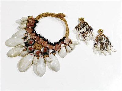 Lot 2348 - de Lillo Bamboo and Shell Pendant Earrings...