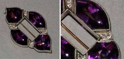 Lot 557 - Amethyst and Diamond Pin