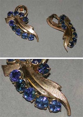 Lot 101 - Pair of Gold and Sapphire Earclips