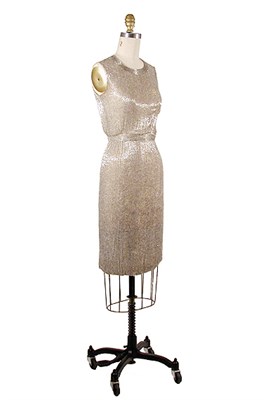 Lot 2032 - Traina-Norell Silver Bugle Bead Late Day Dress...