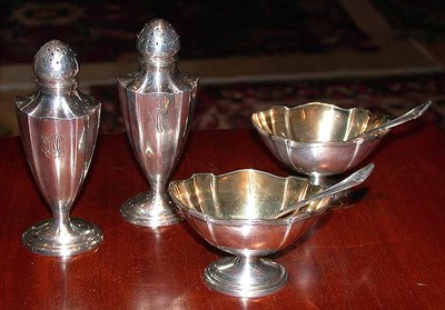 Lot 352 - Two Sterling Silver Open Salts and Spoons...