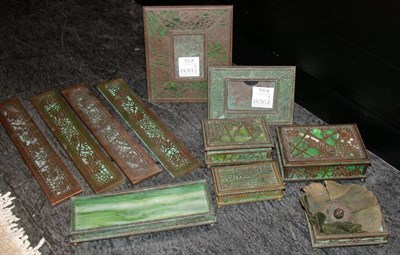Lot 931A - Group of Tiffany Studios Glass and Bronze Desk...