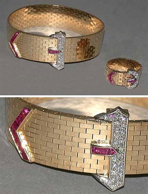 Lot 565 - Gold, Diamond and Ruby Bracelet and Ring