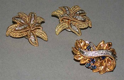 Lot 390 - Gold and Diamond Ring and Pair of Earclips