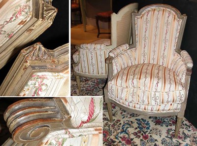 Lot 431 - Pair of Louis XVI Style White Painted Bergeres