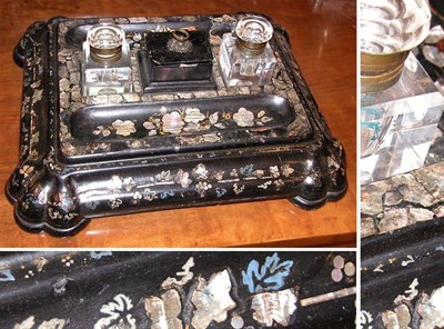 Lot 499 - Victorian Mother-of-Pearl Inlaid Black Papier...