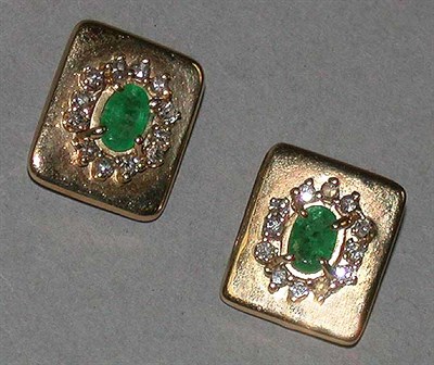 Lot 74 - Pair of Emerald and Diamond Earclips