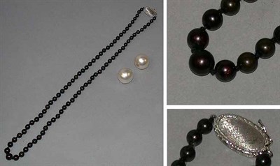 Lot 108 - Black Cultured Pearl Necklace and Pair of Mabe Pearl Earclips